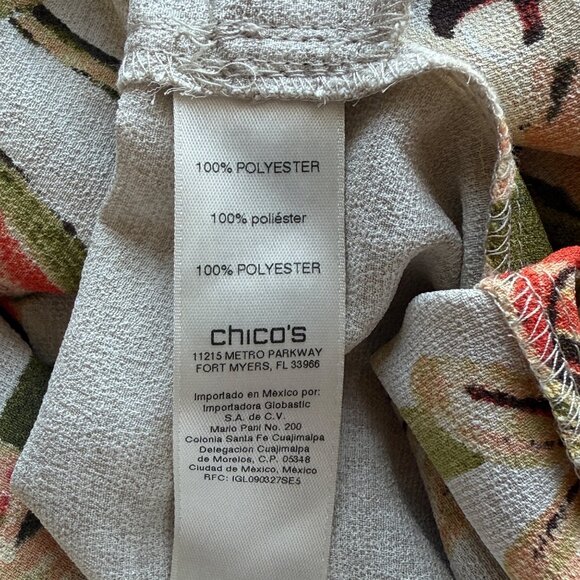 Chicos Womens Floral Drawstring Shirt Dress Size 2 Beige Orange Button Front - Picture 8 of 8